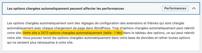 Nettoyer les options de WordPress : <b>AAA Option Optimizer</b> est là pour ça ! 1 Alerte de santé WordPress
