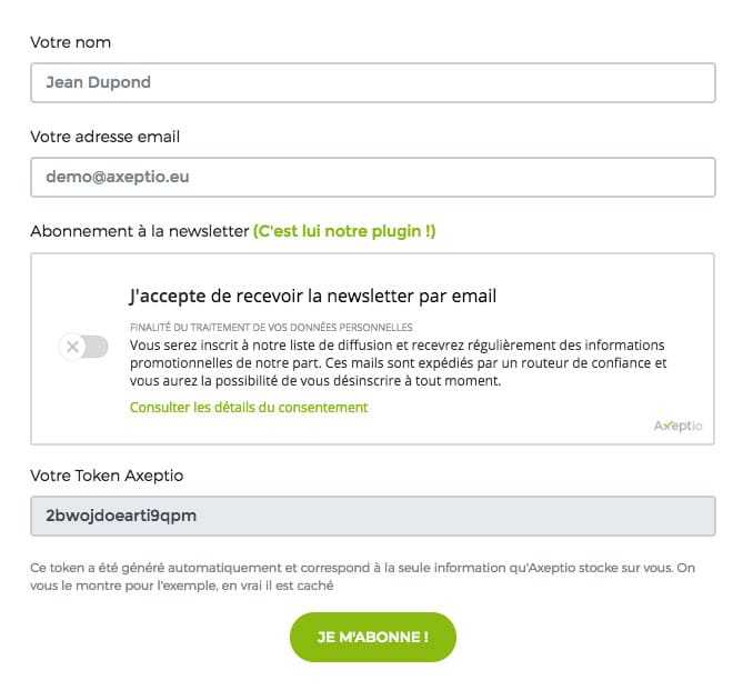 Axeptio : des cookies RGPD <b>a croquer sans retenue !</b> 3 Axeptio - Exemple pour newsletter