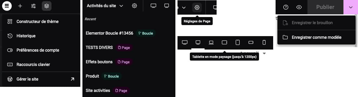 Elementor PRO v3.12 : enfin <b>un méga menu</b> et une interface améliorée… 5 Les éléments de la barre d'édition dans d’Elementor 3.12