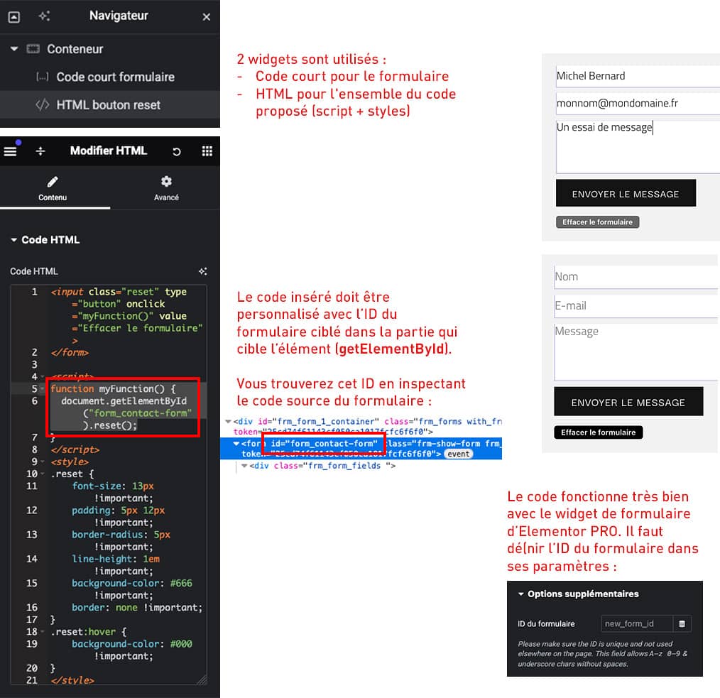 Tips & tricks : ajouter un bouton <b>pour vider les champs d’un formulaire</b> avec Elementor 1 Bouton pour vider les champs d’un formulaire avec Elementor