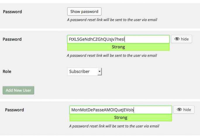 WordPress 4.3 : <b>quoi de neuf ?</b> 4 Création de mot-de-passe améliorée