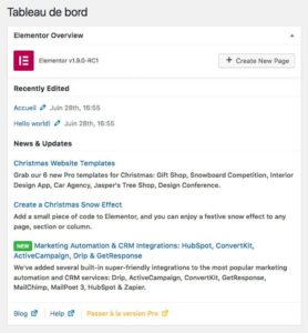 Elementor v1.9 : <b><i>une interface qui bouge</i></b> et des dents qui grincent 9 Elementor v1.9 - Module d'overview dans l'administration WP