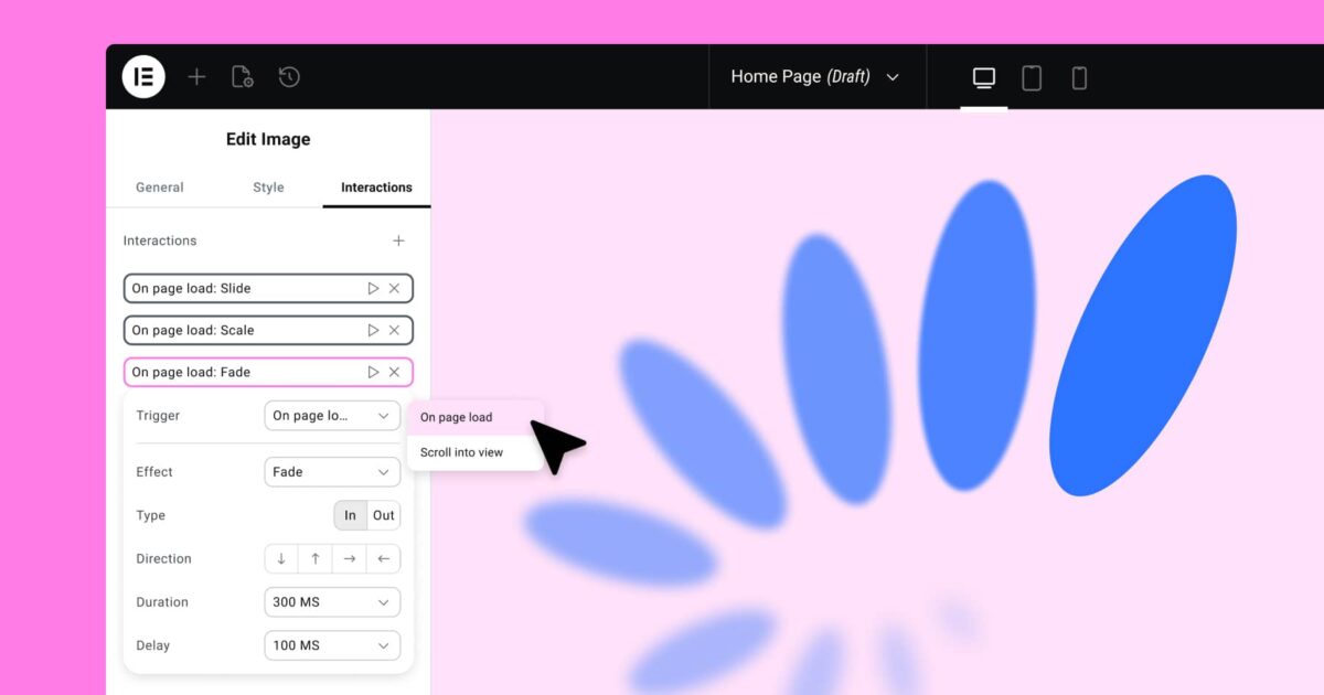 Elementor : l’éditeur V4 passe en <b>version 3.34 bêta !</b> 2 Nouvelles animations d’entrée - Elementor v4 - 3.34