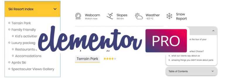 Table des mati&egrave;res d&rsquo;Elementor PRO