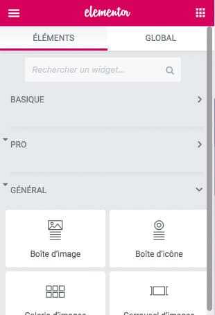 Elementor 2.1 : une <b>montée en puissance</b> bienvenue ! 2 Regroupement des sets de modules par onglets