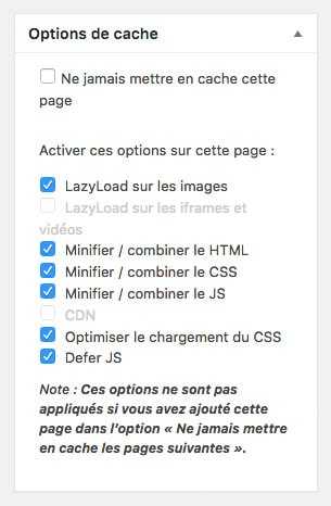 Accélérer WordPress ? <b>Simple et facile</b> avec WP Rocket 2 Les options de cache et d'optimisation d'une page avec WP Rocket