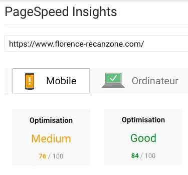 Accélérer WordPress ? <b>Simple et facile</b> avec WP Rocket 8 Google insights après WP Rocket