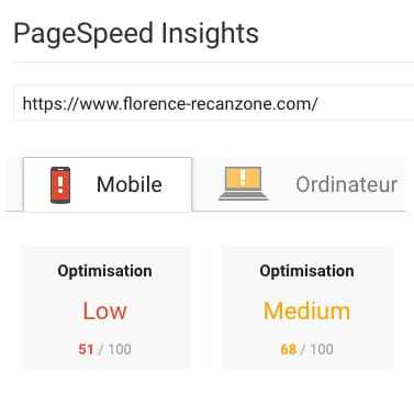 Accélérer WordPress ? <b>Simple et facile</b> avec WP Rocket 7 Google insights avant WP Rocket