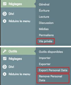 RGDP : <b>WordPress 4.9.6</b> Ready ! 1 Les nouveaux menus pour la RGPD dans WordPress