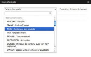 Le panneau de Shortcodes-Ultimate