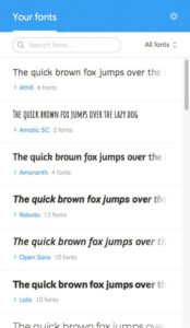 SkyFonts : voir les <b>Google Fonts</b> <i>en 1 clic !</i> 1 Menu des polices dans Skyfontss