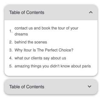 Elementor PRO : fermer <b>par défaut</b> le widget Table des matières 2 Table des matières d’Elementor PRO