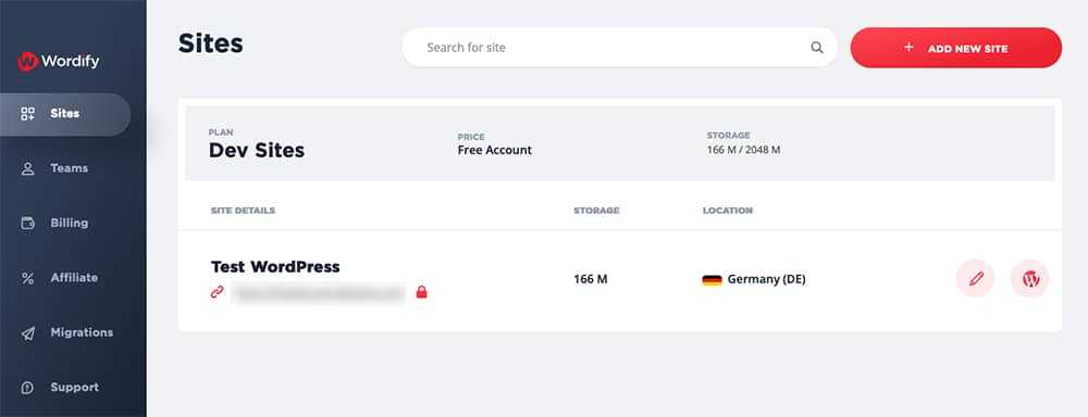 Accueil du compte client Wordify
