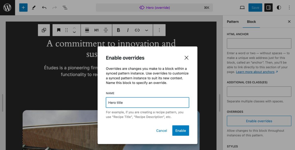 WordPress v6.6 : <b>grand ménage d’été !</b> 3 WordPress v6.6 - Modification ponctuelle de composition synchronisée