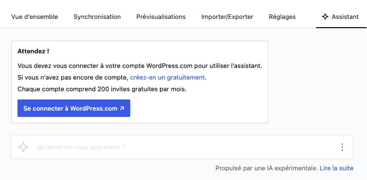 WordPress Studio : <b>développez en local gratuitement</b>… mais pour wordpress.com ! 9 L’assistant IA de WordPress Studio