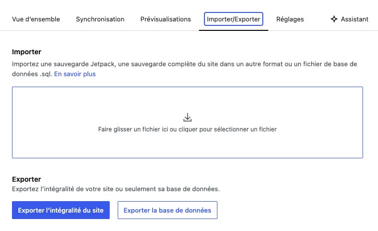 WordPress Studio : <b>développez en local gratuitement</b>… mais pour wordpress.com ! 10 Import/export de site dans WordPress Studio