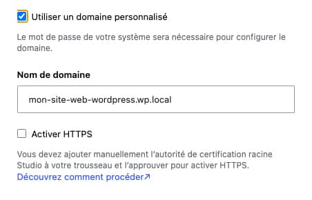 WordPress Studio : <b>développez en local gratuitement</b>… mais pour wordpress.com ! 5 Nom de domaine personnalisée avec WordPress Studio