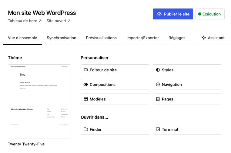 WordPress Studio : <b>développez en local gratuitement</b>… mais pour wordpress.com ! 6 Les réglages de base de WordPress Studio