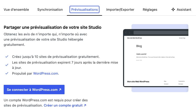 WordPress Studio : <b>développez en local gratuitement</b>… mais pour wordpress.com ! 8 La prévisualisation de WordPress Studio