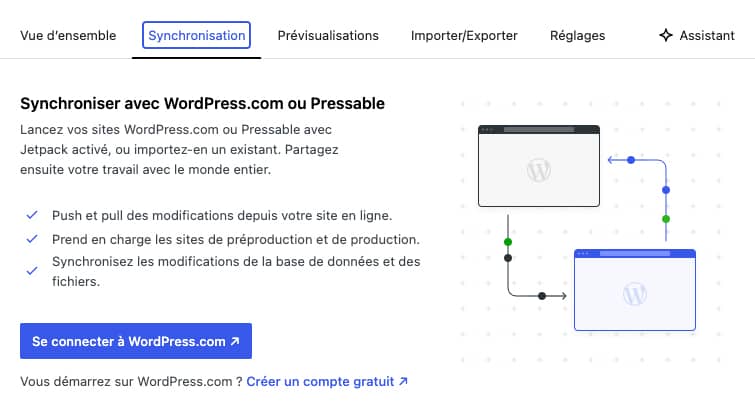 WordPress Studio : <b>développez en local gratuitement</b>… mais pour wordpress.com ! 7 La synchronisation de WordPress Studio